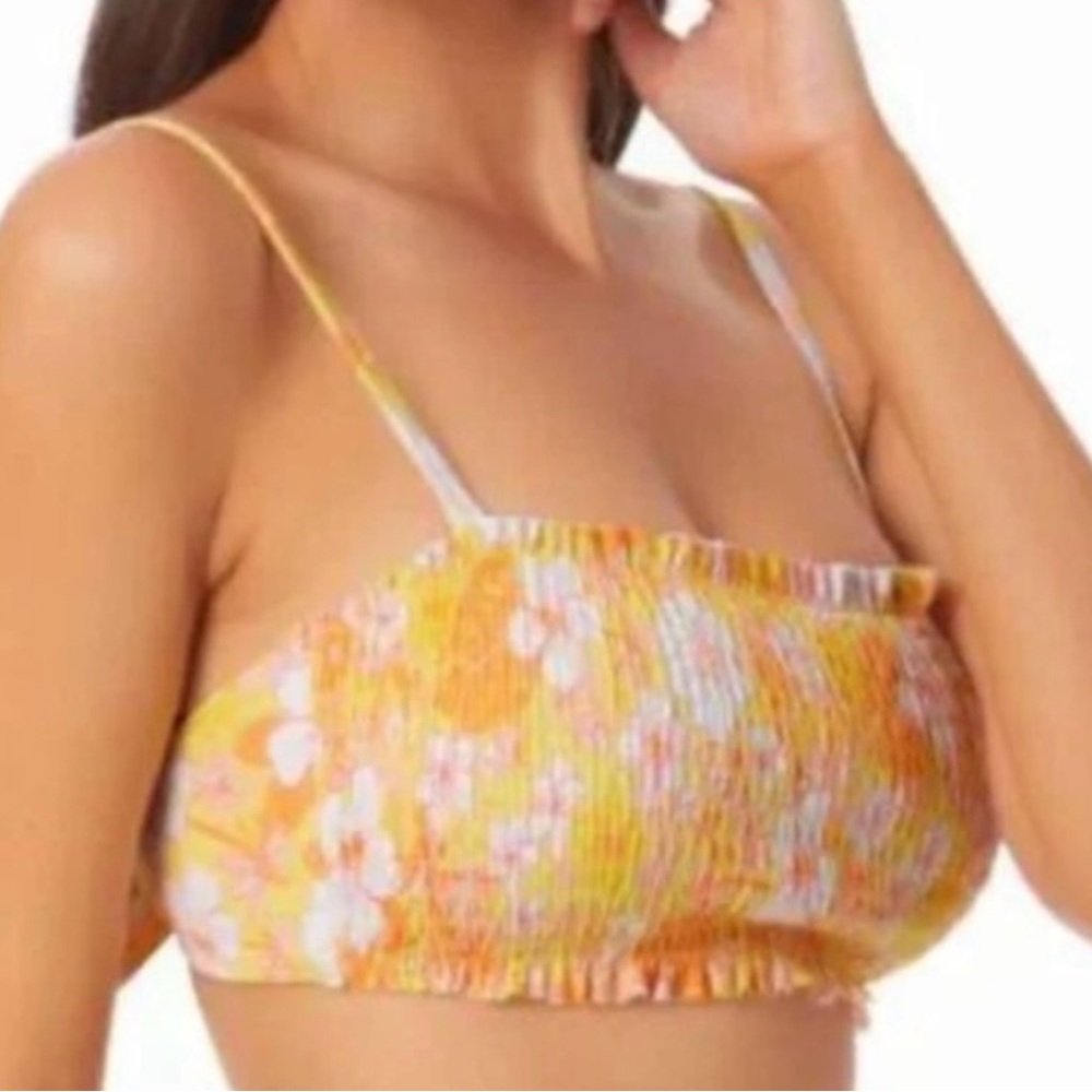 210. California Waves Yellow Smock Bandeau Bikini Top Sz Large